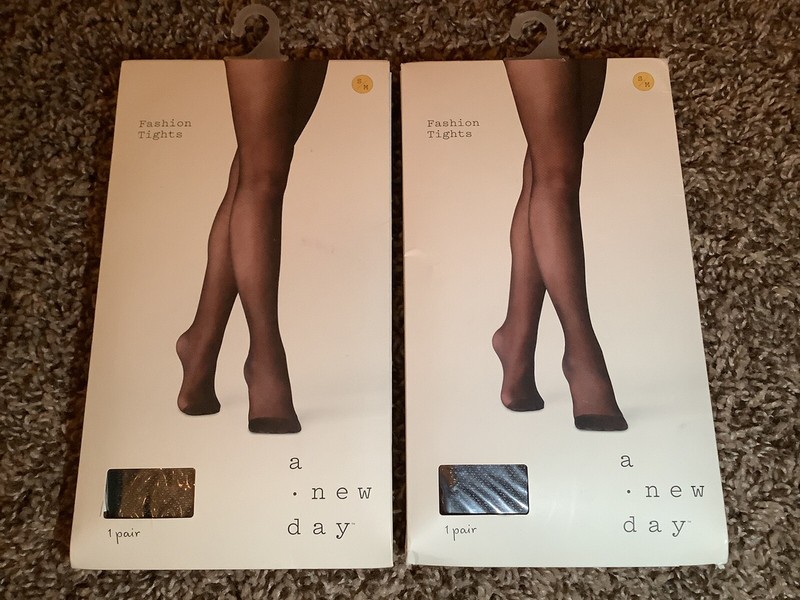 Lot of 2- a new day fashion tights, black pattern, size: S/M