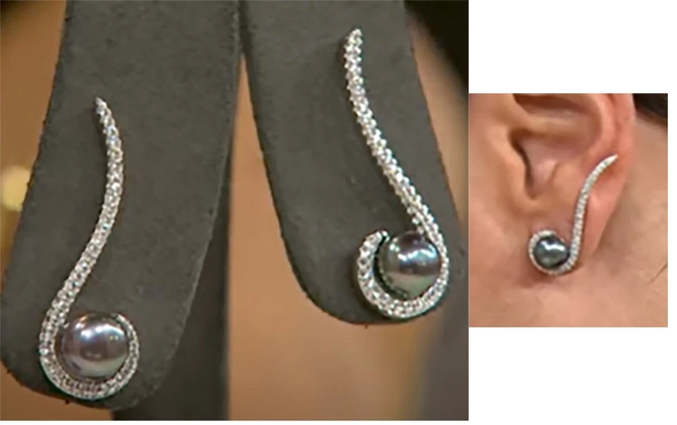 Pendientes escaladores de oreja QVC Honora cultivados de perlas negras de cristal de bronce Foto 3 de 4