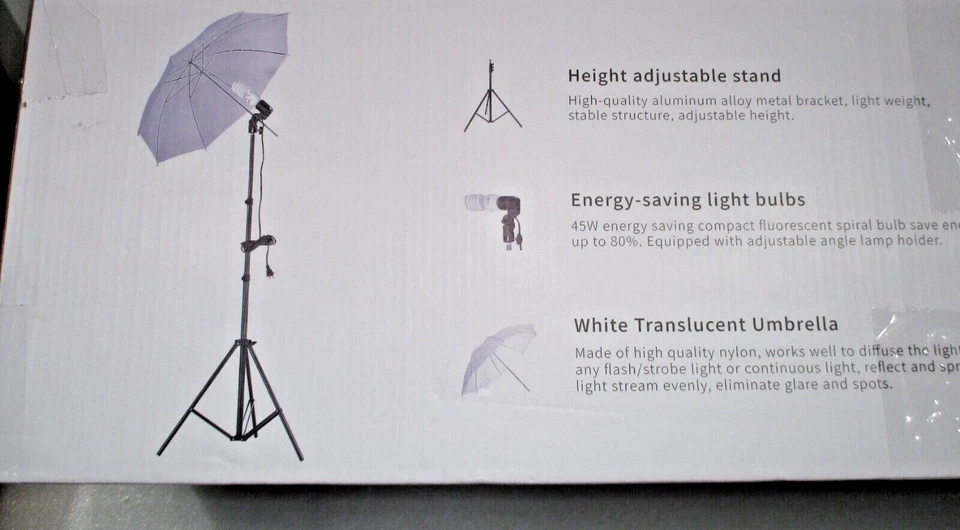 Neewer 600W  Lighting Kit - 2 Umbrellas, 3 Stands, 3 lamps/holders, 2 carry bags - Image 2 of 4
