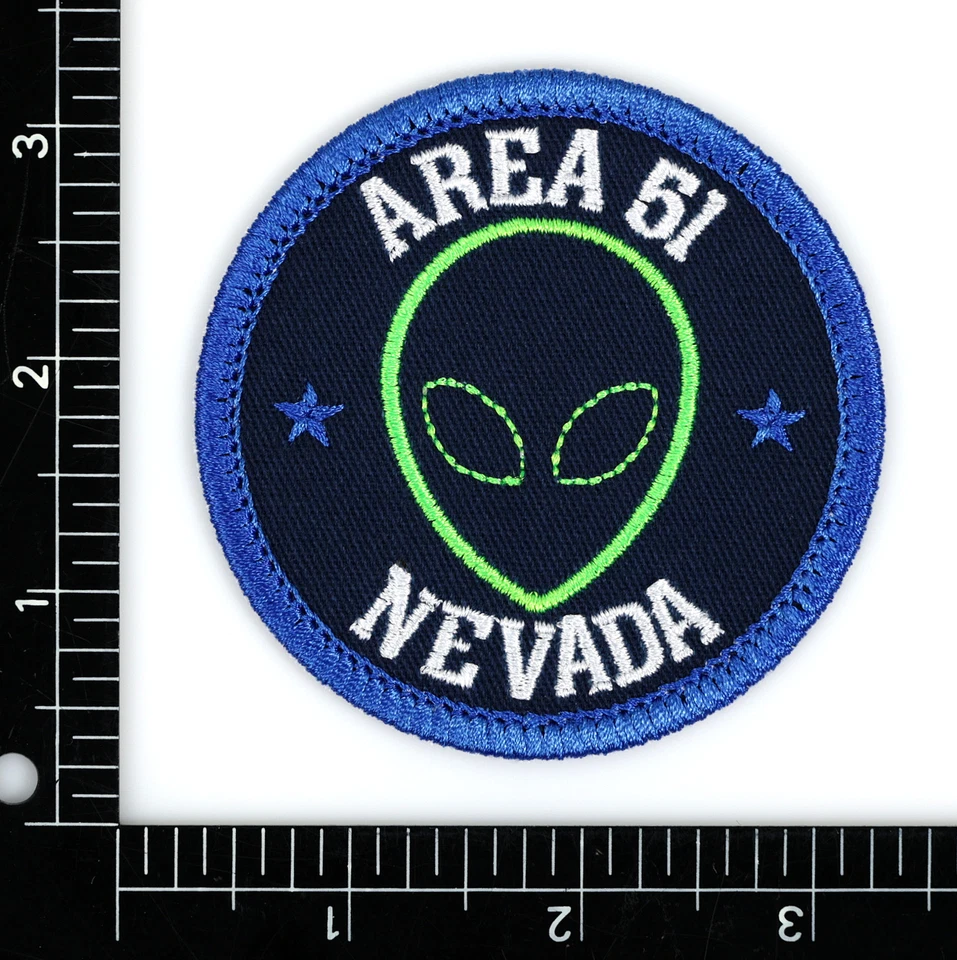 Area 51 Nevada Alien Head Embroidered Patch Black/Royal Blue Iron-On Sew-On Hat - Image 2 of 2