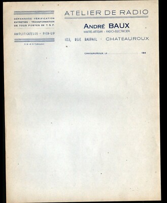 CHATEAUROUX (36) ATELIER de Maitre-Artisan RADIO-ELECTRICIEN ''André BAUX'' en1940