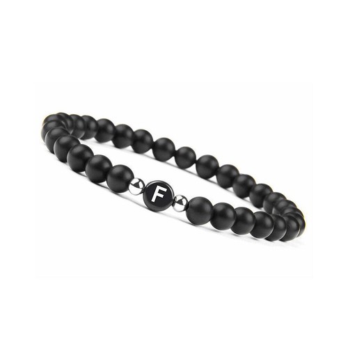 US Initialen Armband 6mm matt schwarz Onyx Buchstabenarmband Alphabet Paar Unisex - Bild 16 von 36