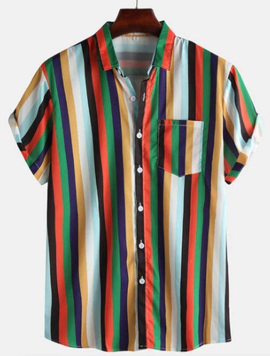 Men's Fashion Loose Striped Short Sleeve Shirt Top for Casual Wear Stylish and C - 第 60/66 張圖片