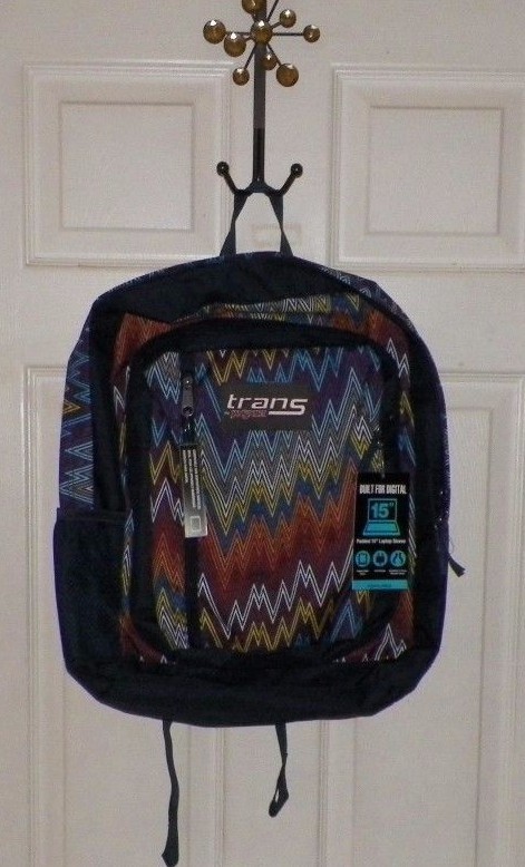 TRANS BY JANSPORT GIRLS OR BOYS MULTI COLORED BACKPACK ZIG ZAG PRINT TRANS BY JANSPORT GIRLS OR BOYS MULTI COLORED BACKPACK ZIG ZAG PRINT