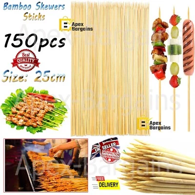 150 Stück Bambus Spieße Sticks 10 Zoll für BBQ Kebab Obst Holz extra lange Sticks