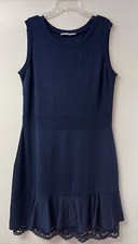 Women’s Navy Blue Sleeveless Shift Dress With Lace Bottom Size XL(18)