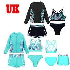 Kids Girls Swimming Costumes 3 Piece Tankini Swimsuits UPF 50+ Rashguard Outfits