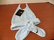 NIKE Blue TURTLE FUR WINTER HAT w/ MITTENS SET Size Infant NWT