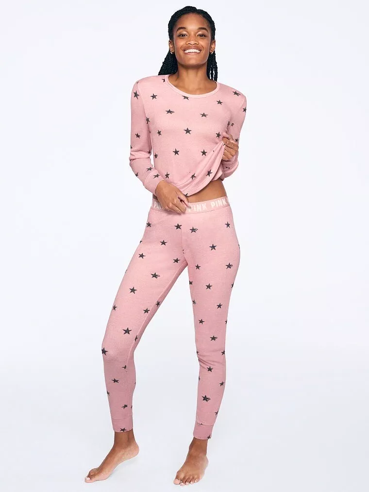 Vs Victorias Secret Pink Cozy Sleep Legging & Top Set Chalk Rose Stars S