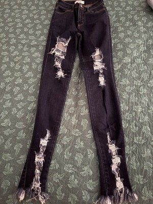 Vibrant M.i.U Juniors Skinny Jeans Dark Wash Blue Denim Distressed Sz 5