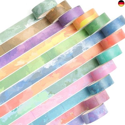 YUBX 12 Rollen Wasserfarben Washi Tape Set Masking Tape Pastell Klebeband Bunt
