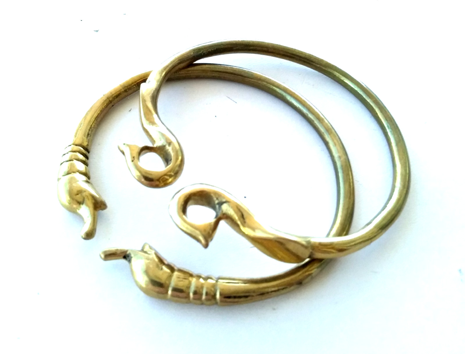Vintage Solid Brass Bangle Bracelet Pair, Deer an… - image 1