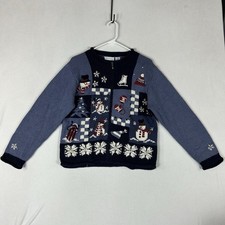 Croft  Barrow Ugly Christmas Sweater Cardigan Women's PL Full Zip Front Snowman