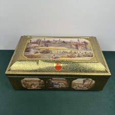 VTG E OTTO SCHMIDT Nurnberg Medium Tin Box Gold German Lebkuchen 10x6.5x4.5 EUC