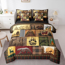7 Piece Rustic Bedding Set King Size Cabin Wildlife Comforter Set Bed in a Bag