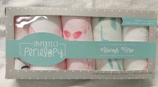NEW Imperfect Penelopy Baby 4 Burp Cloths 1 Bib ALWAYS ROSIE Gift Box Microfiber