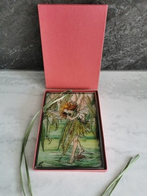 Mitte 90er Glas hängender Sonnenfänger Fensterschmuck Die Weidenfee verpackt Vintage