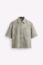 ZARA Uomo Camicia Finta Pelle Grigia Naturale Tasca XL NUOVA 