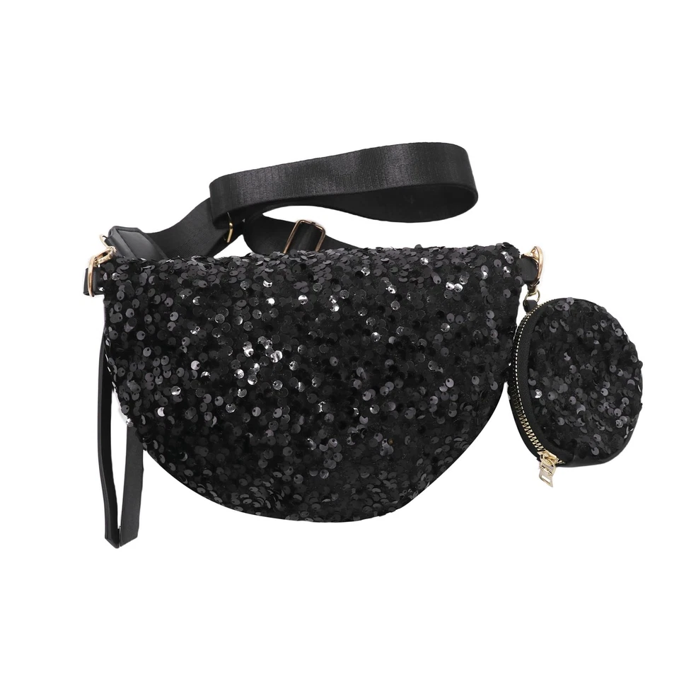 Riñoneras de lentejuelas brillantes bolsa de cintura brillante bolsas de cinturón de pecho ajustables con... Foto 4 de 4