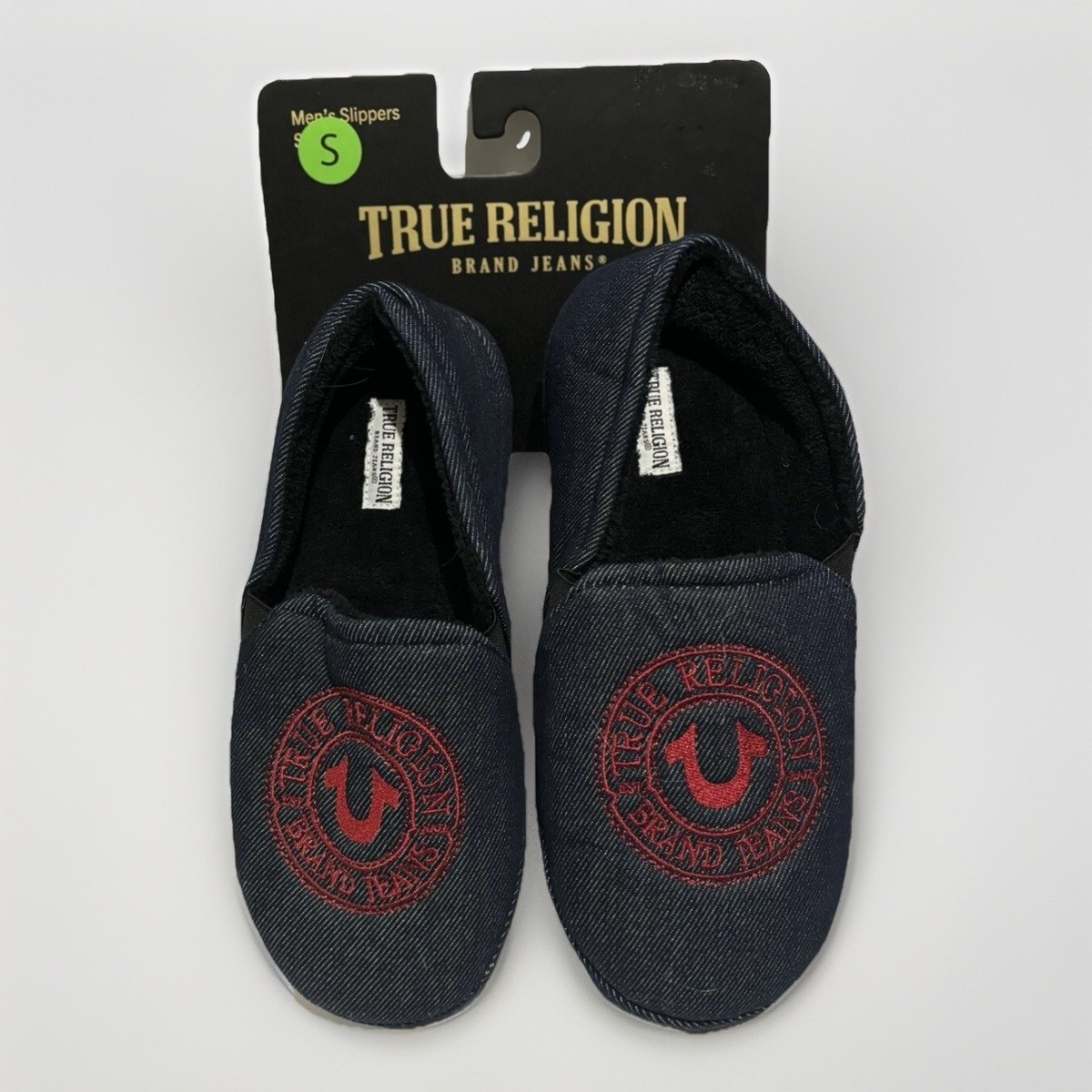 True Religion Mens Small Slippers True Religion Mens Embroidered Denim Gray & | Mercari main image 2