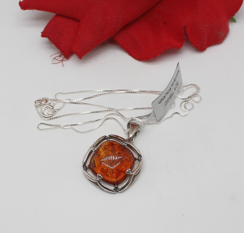 Sterling Silver Amber  TGGC 5.7g 18" Necklace  CAT RESCUE
