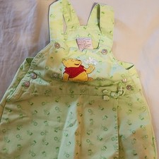Disney Vintage Winnie the Pooh Girls 2T Green Cotton Floral Denim One-Piece