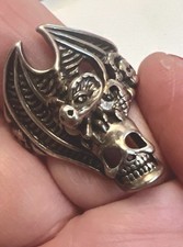 Silver sterling Gothic Skull Biker dragon pri...