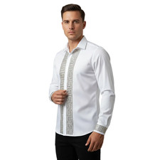 Men CEREMONIA Turkey Shirt 100 Cotton Fancy Rhine Stones TSV 13 White Slim Fit
