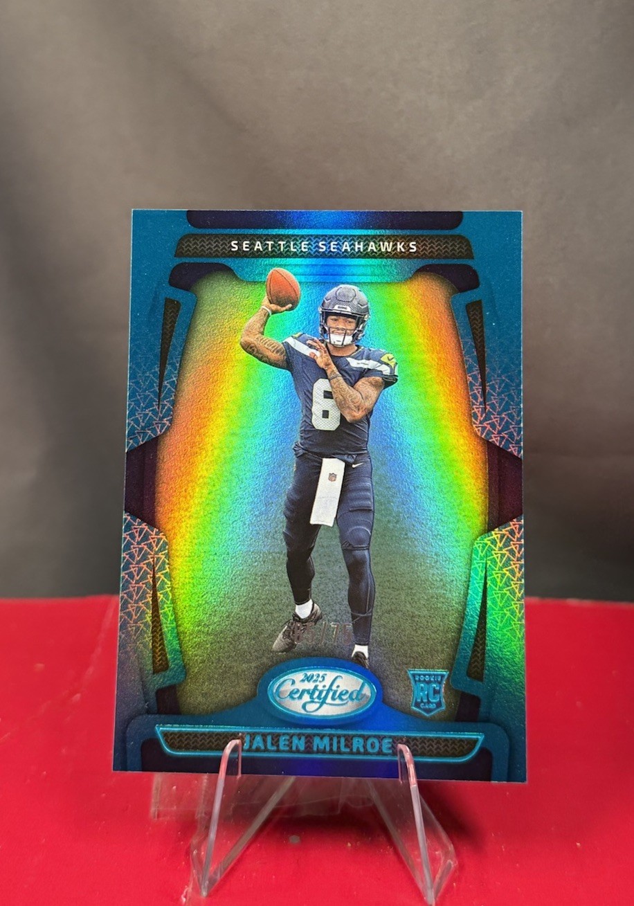 2025 CERTIFIED No 155 JALEN MILROE MIRROR TEAL ROOKIE CARD /75 SEAHAWKS