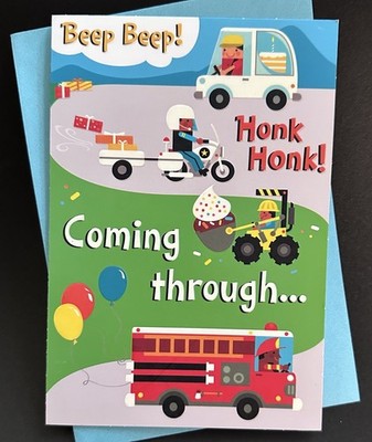 * HAPPY BIRTHDAY CHILD S GREETING CARD*  BUS / TRUCKS / BEEP BEEP / CARS / BOYS 