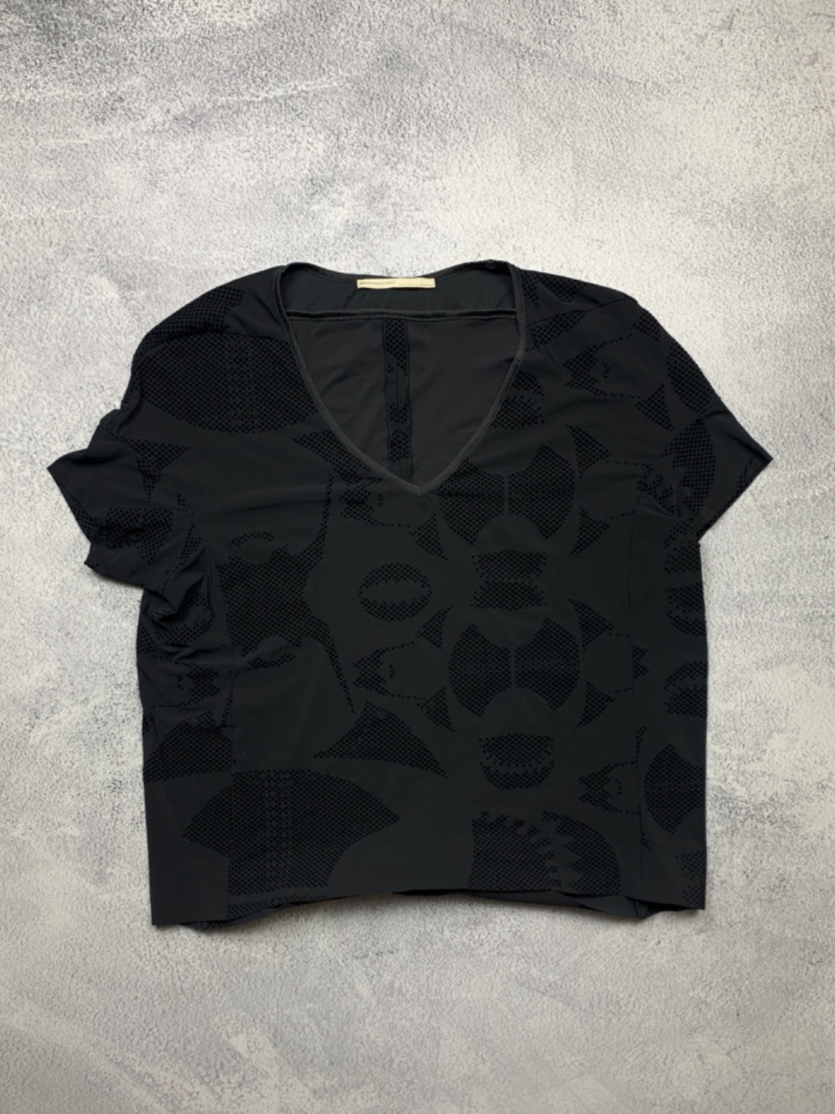 Marithe Francois Girbaud Women Black Perforated Techwear V Neck Top Archive Y2K