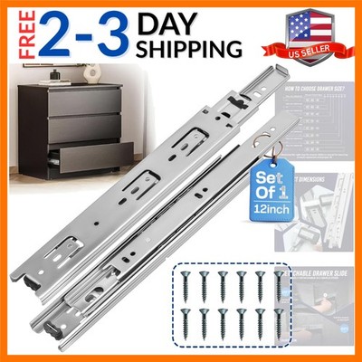 12 Inch Drawer Slides 1 Pairs 2pcs Side Mount Rails - Heavy Duty Full Extensi...
