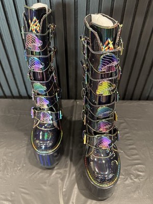 YRU Black Holographic Platform Boots With Mushroom detaiUS Size 9 NEW