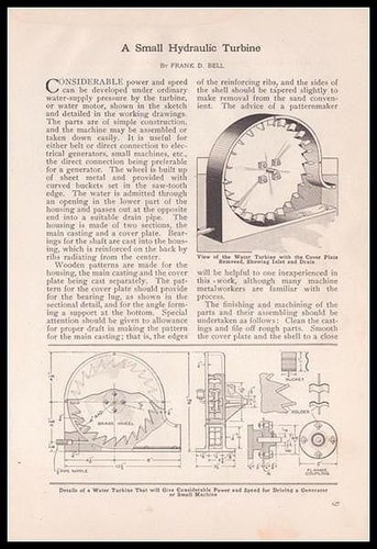 Pelton Wheel 1917 HowTo Build PLANS “A Small Hydraulic Turbine” Water Power