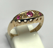 Vintage Ruby Diamond Ring 18ct Yellow Gold Solid Band Hallmark Size O 1978