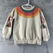 120 Sweater Girls 5T Ivory Strips Kites Green Orange Yellow Tassles