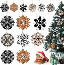 24 Pcs Cat Snowflake Ornaments for Christmas Tree Wooden Cat Butt Decorations...