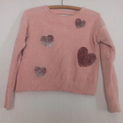 Girl's Justice Pink Sequin Hearts Sweater Size 10 Supper Soft - Image 1 of 4
