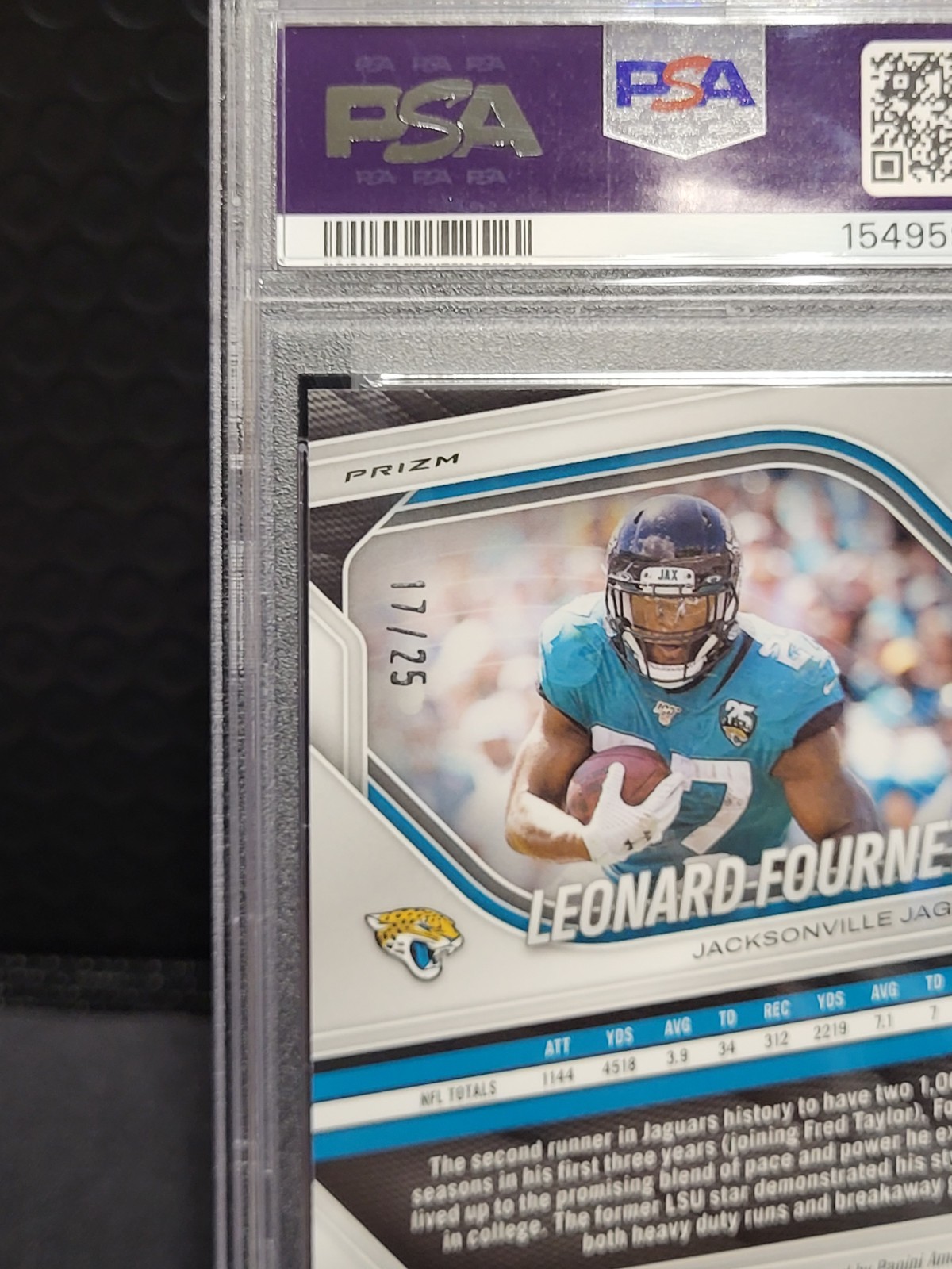 2025 Prizm Leonard Fournette Autograph Blue Shimmer 17/25 PSA 10 view 4