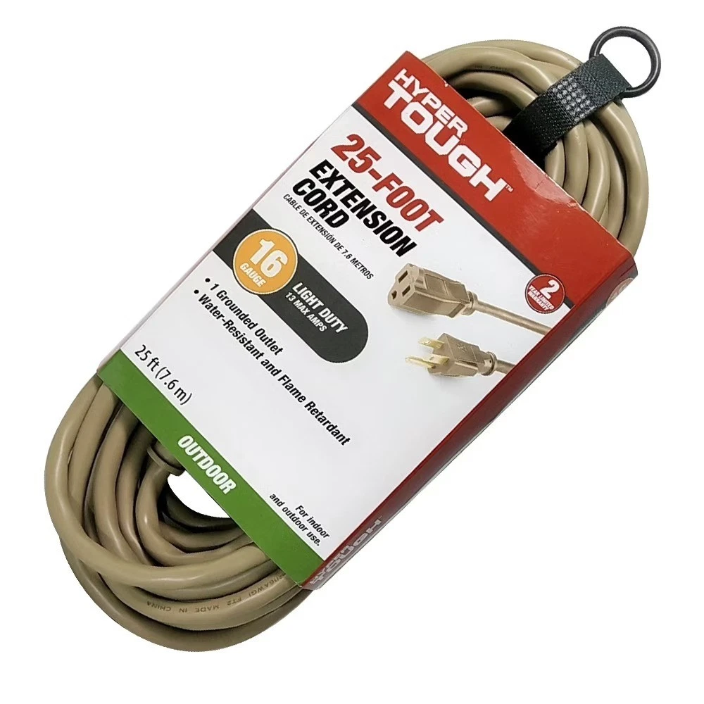 Outdoor Extension Cord 25FT 16AWG 3 Prong Single Outlet 125V 13A Tan