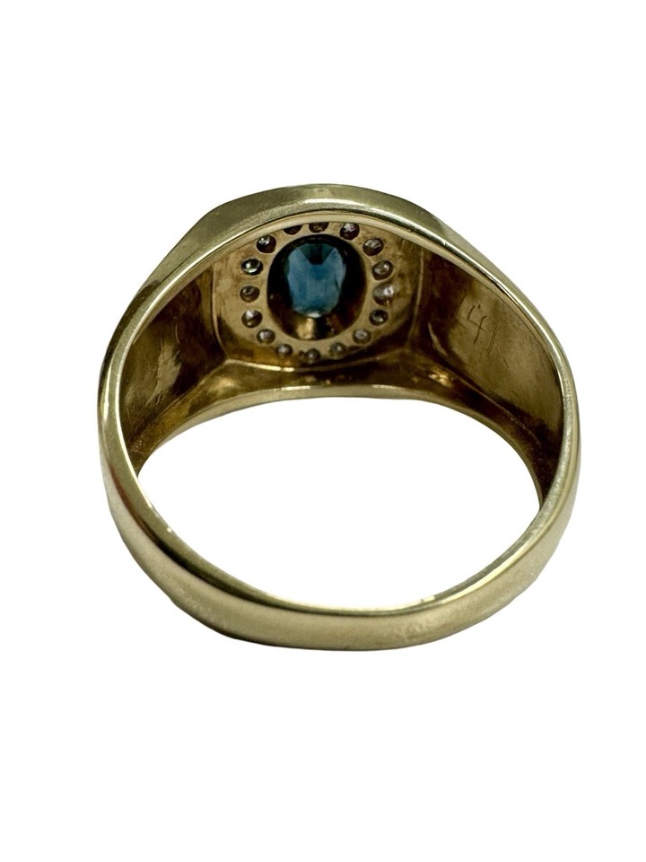 Estate 14k Yellow Gold 1.16 ctw Oval Blue Sapphire & Diamond Gents Mens ...