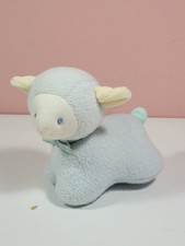 Vintage Eden Plush Lamb Sheep Light Blue Pastel Bow Rattle Lovey Toy 5"