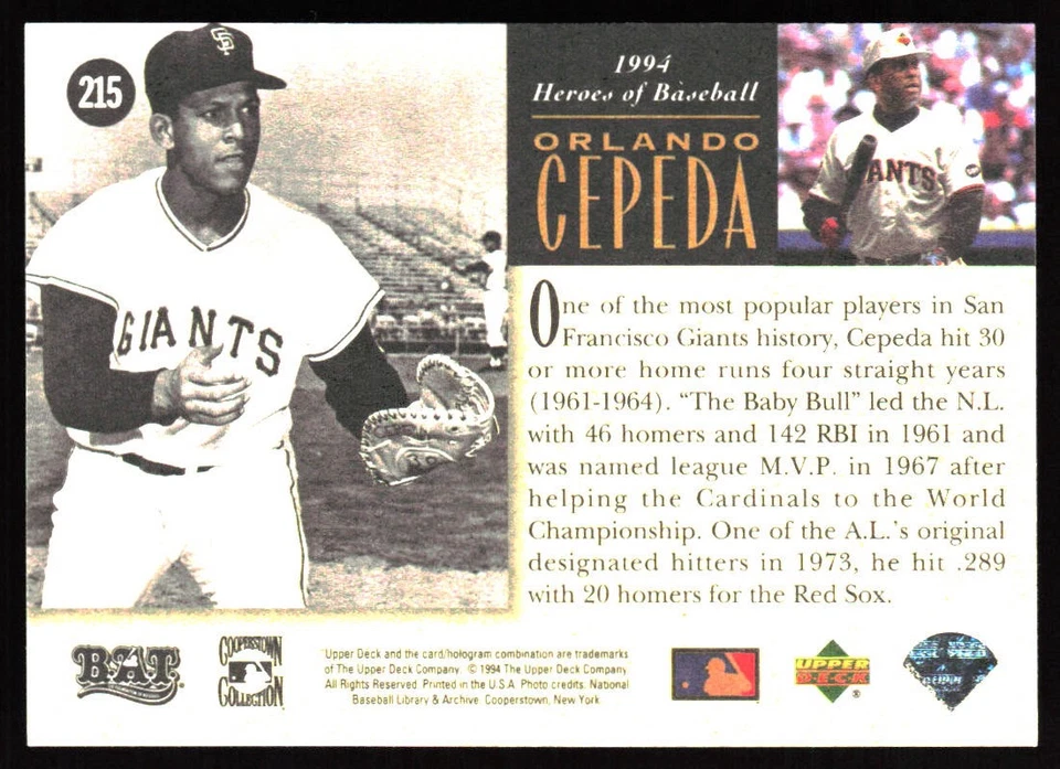 1994 Upper Deck All-Time Heroes #215 Orlando Cepeda - Image 2 of 2