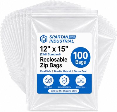 - 12'' X 15'' (100 Count) 2 Mil Clear Reclosable Zip Plastic Poly Bags with Reseal