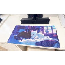 Dream Starry Night Black  White Cat Large Gaming Desk Mouse Pad 23.6"x11.5"
