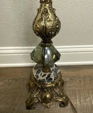 Vintage Hollywood Regency Cornell Lamp Carrara Marble Italy Olive Green Faceted