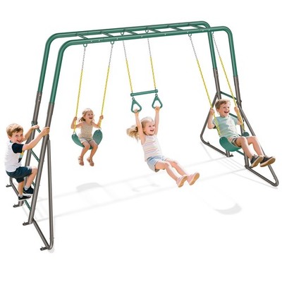 Heavy Duty Metal Swing Set for Kids Outdoor Playground Set Monkey Bars, 2 Swings