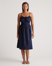 Quince Women 100% Organic Cotton Keyhole Midi Dress Navy M