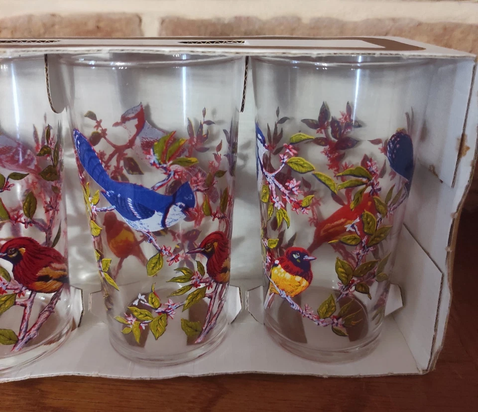 vintage 6 verres LUMINARC Modéle CANADA  Decor "OISEAUX "  26,5cl  neuf - Photo 4/4