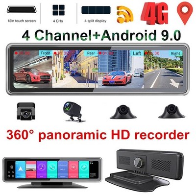4G LTE 360 Degree Dash Cam 4 CHS 1080P In Car Rear Mirror DVR Android GPS NAVI